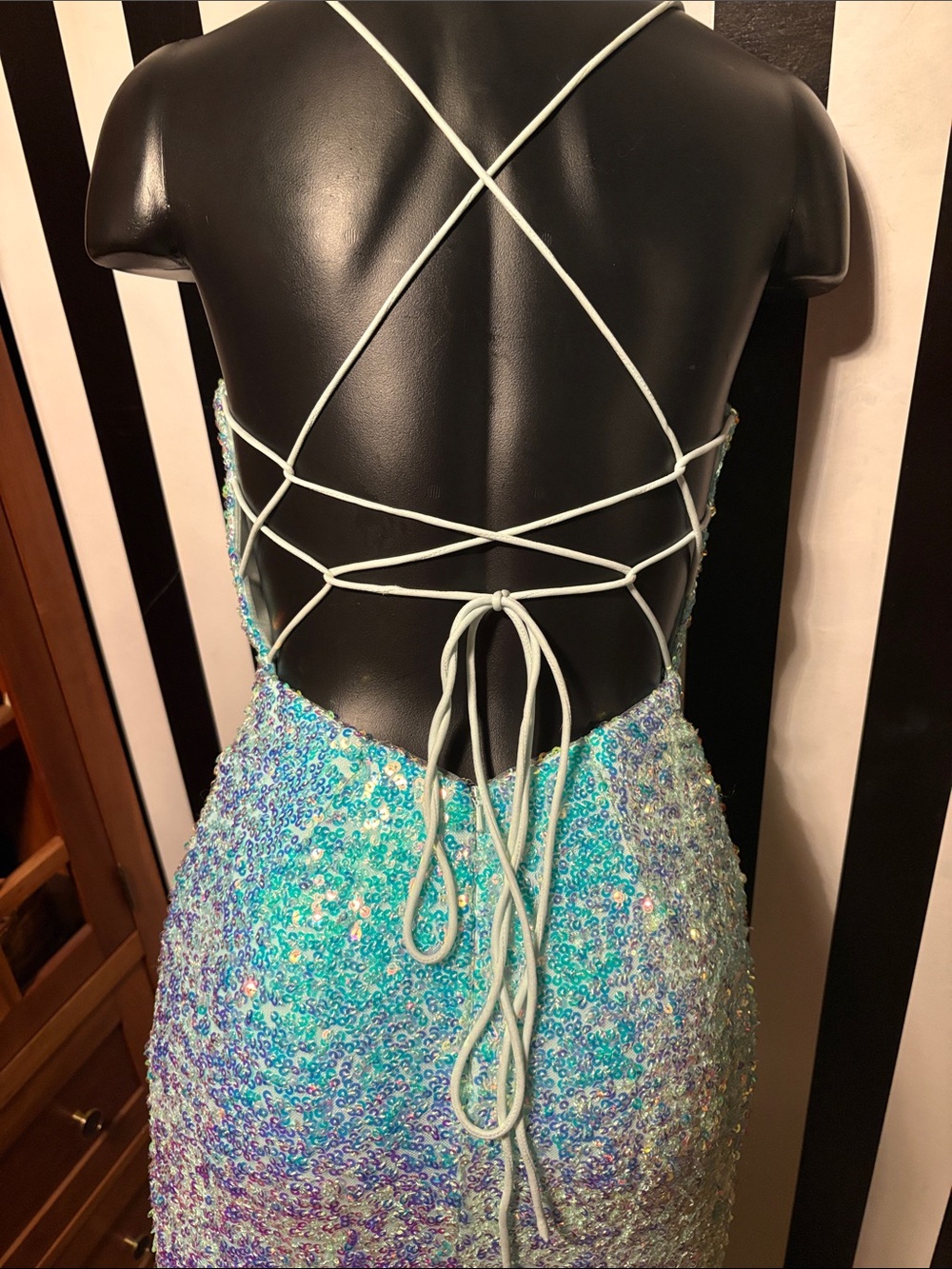 Custom Prom Dress Sparkling Iridescent Sequin Mermaid Dress Aqua Tiffany Blue XS - Picture 2 of 16